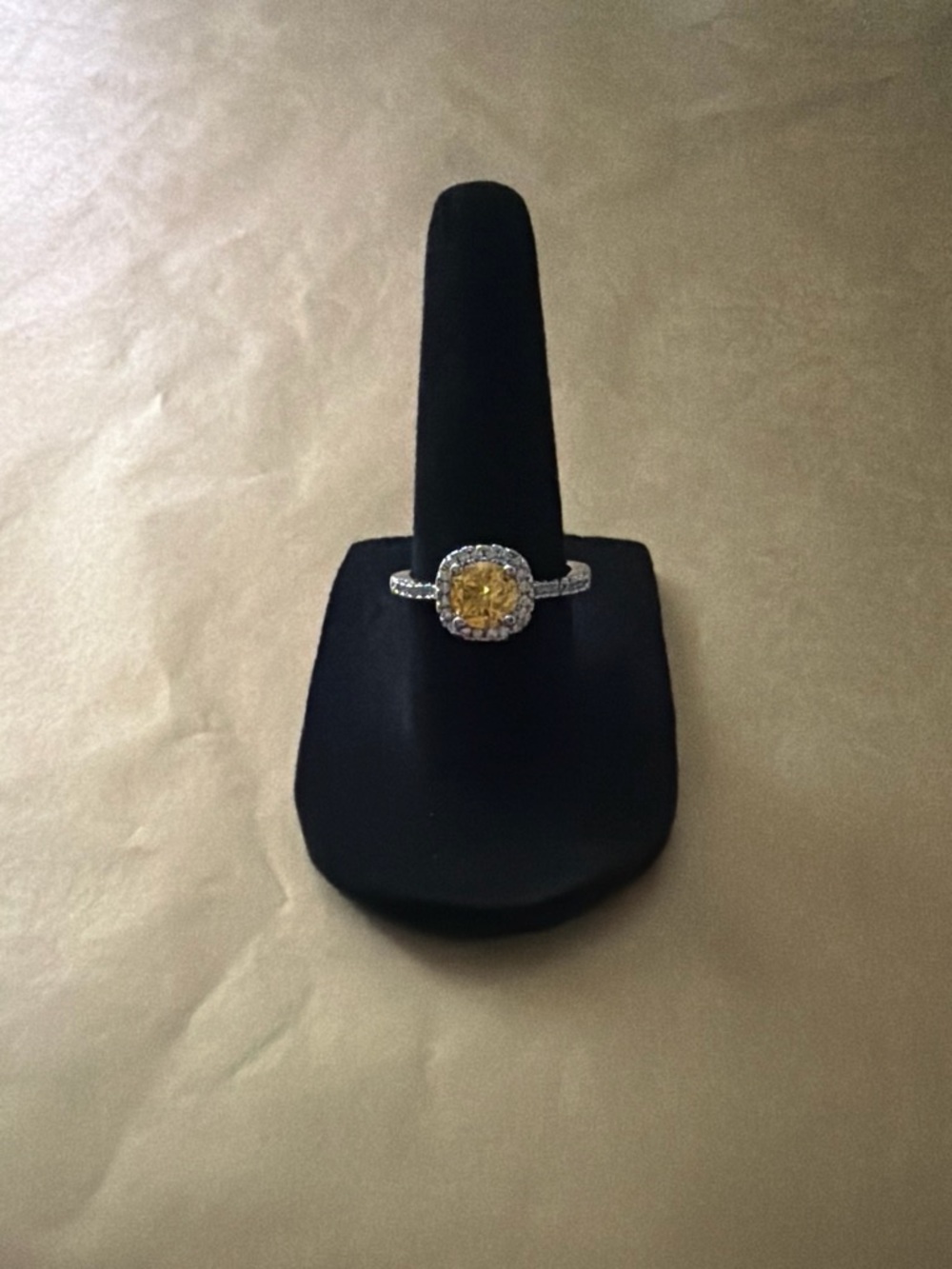 Yellow Sapphire Halo Ring in Sterling-Color Setting